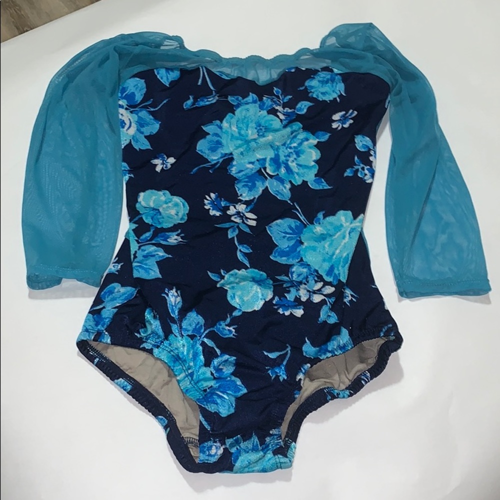 Daisy Blue blue black floral velvet leotard mesh